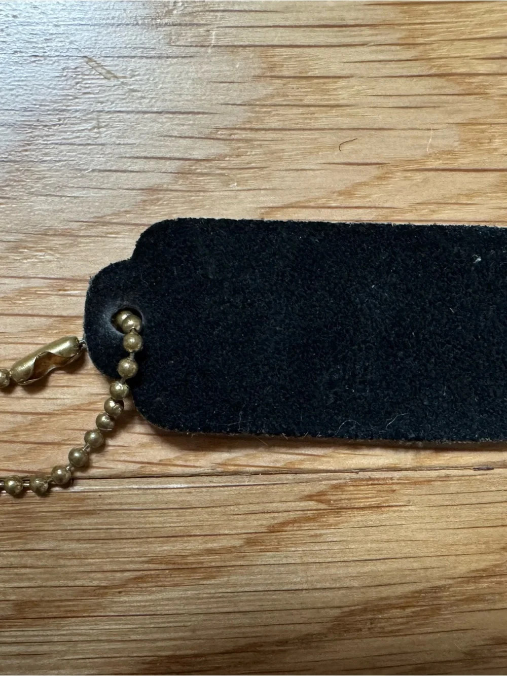 Vintage Coach Black Leather One-Sided Hang Tag with Brass Chain, Pre-1994